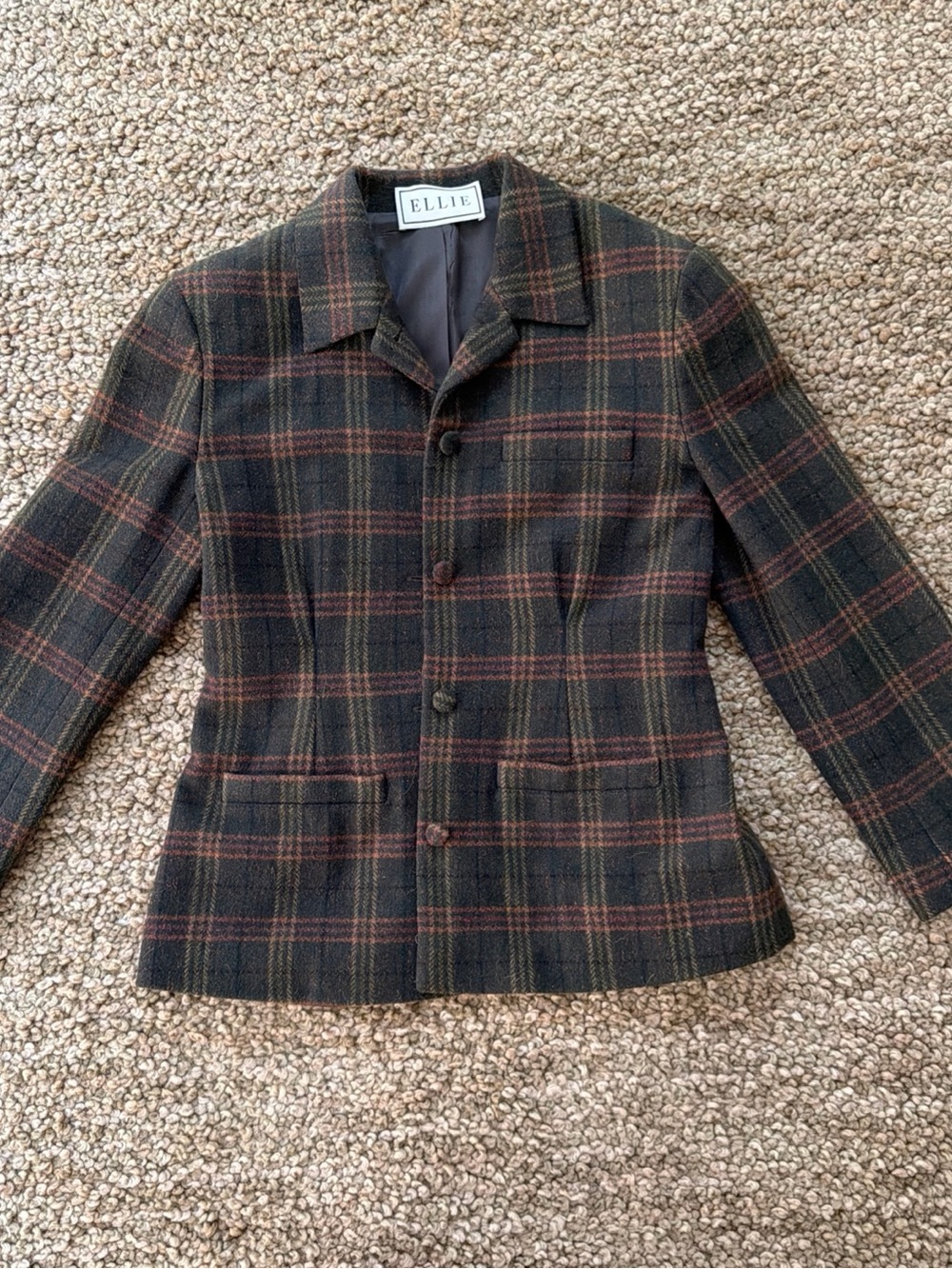 Ellie Plaid Wool-Blend Button Jacket in Brown and Olive